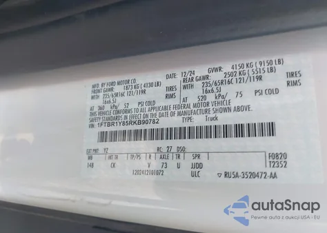 2024 Ford Transit-250 from USA, damaged, VIN 1FTBR1Y85RKB90782